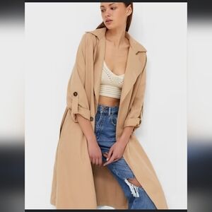 Zara Women's Viscose Longline Tan Trench Coat Size XS